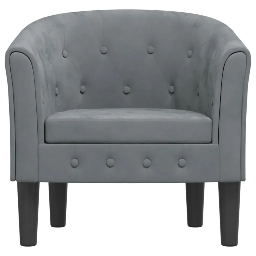 Fauteuil lounge assise confortable design moderne en velours gris ténébreux capitonné DEC026452