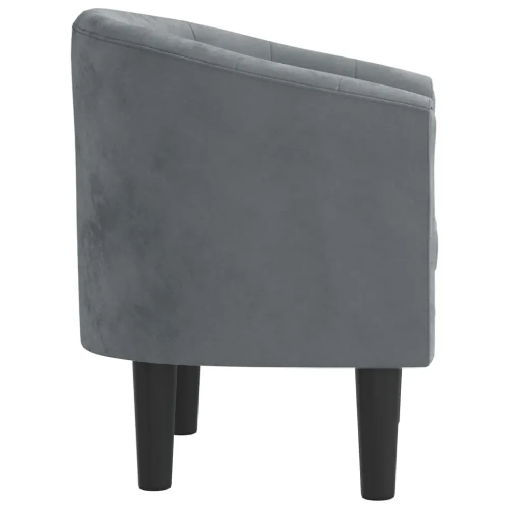 Fauteuil lounge assise confortable design moderne en velours gris ténébreux capitonné DEC026452