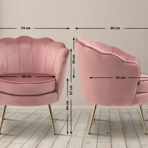 Fauteuil lounge chaise de chaise rembourrée avec coutures décoratives revêtement en velours rose et pieds métal doré FAL10...