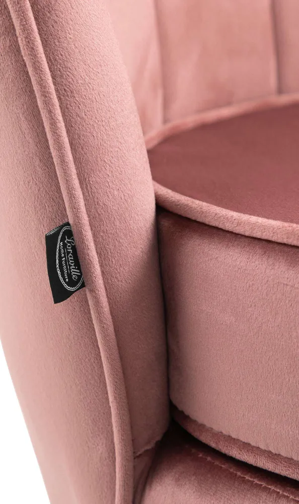 Fauteuil lounge chaise de chaise rembourrée avec coutures décoratives revêtement en velours rose et pieds métal doré FAL10...