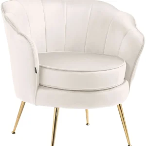 Fauteuil lounge chaise de chaise rembourrée avec coutures décoratives revêtement en velours crème et pieds métal doré FAL1...