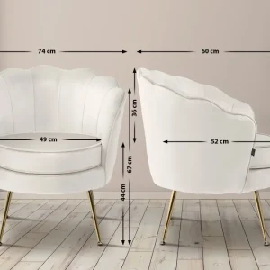 Fauteuil lounge chaise de chaise rembourrée avec coutures décoratives revêtement en velours crème et pieds métal doré FAL1...