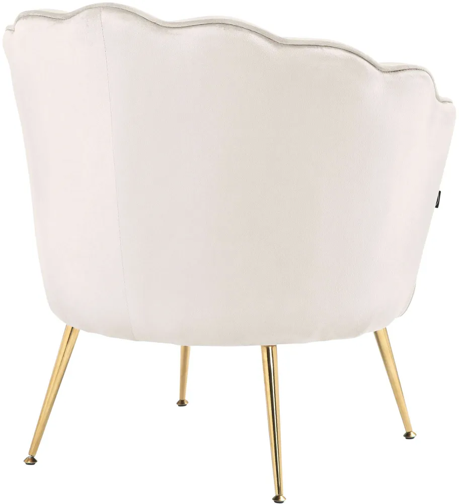 Fauteuil lounge chaise de chaise rembourrée avec coutures décoratives revêtement en velours crème et pieds métal doré FAL1...
