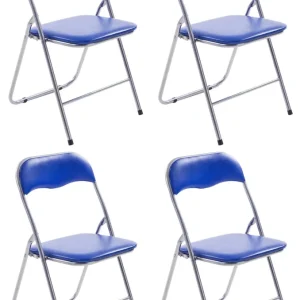 Lot de 4 chaises d'appoint cuisine pliable en métal argenté et VINYLE bleu 10_0006564