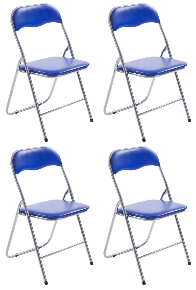 Lot de 4 chaises d'appoint cuisine pliable en métal argenté et VINYLE bleu 10_0006564