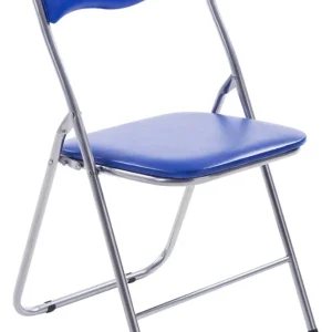 Lot de 4 chaises d'appoint cuisine pliable en métal argenté et VINYLE bleu 10_0006564