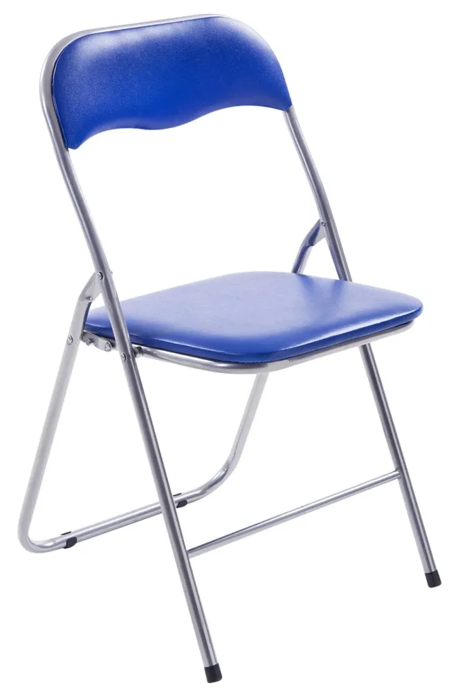 Lot de 4 chaises d'appoint cuisine pliable en métal argenté et VINYLE bleu 10_0006564