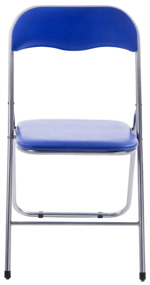 Lot de 4 chaises d'appoint cuisine pliable en métal argenté et VINYLE bleu 10_0006564