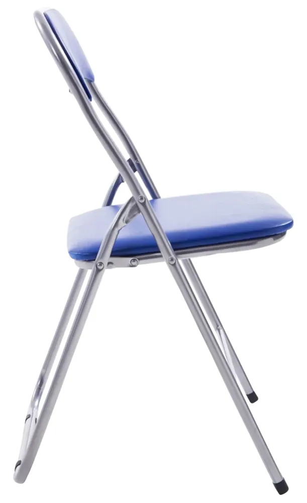 Lot de 4 chaises d'appoint cuisine pliable en métal argenté et VINYLE bleu 10_0006564