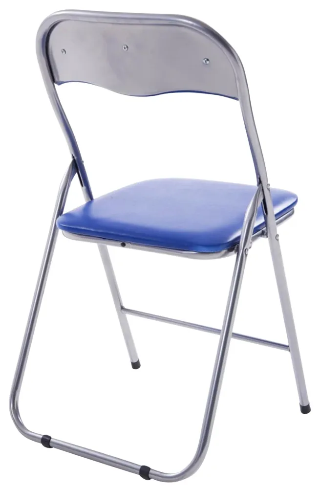 Lot de 4 chaises d'appoint cuisine pliable en métal argenté et VINYLE bleu 10_0006564