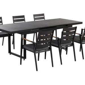 6 Seater Aluminium Garden Dining Set Grey Cushions Noir jais VALCANETTO/TAVIANO