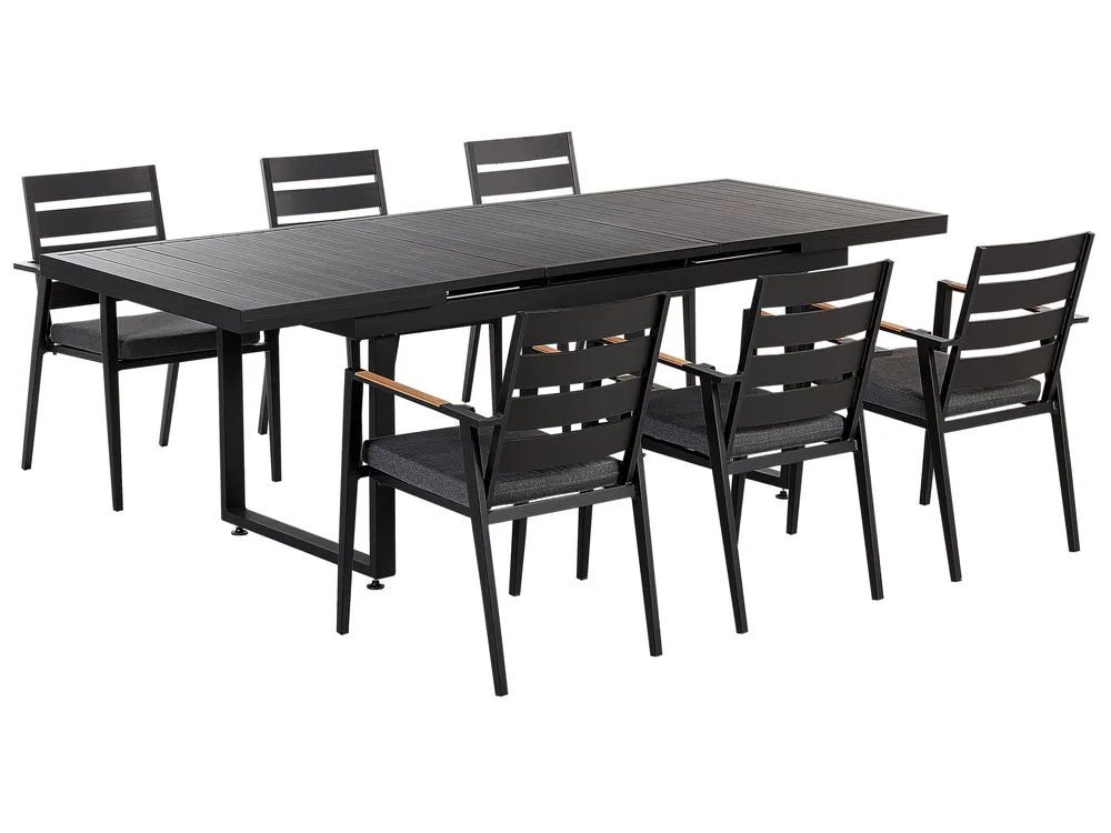 6 Seater Aluminium Garden Dining Set Grey Cushions Noir jais VALCANETTO/TAVIANO