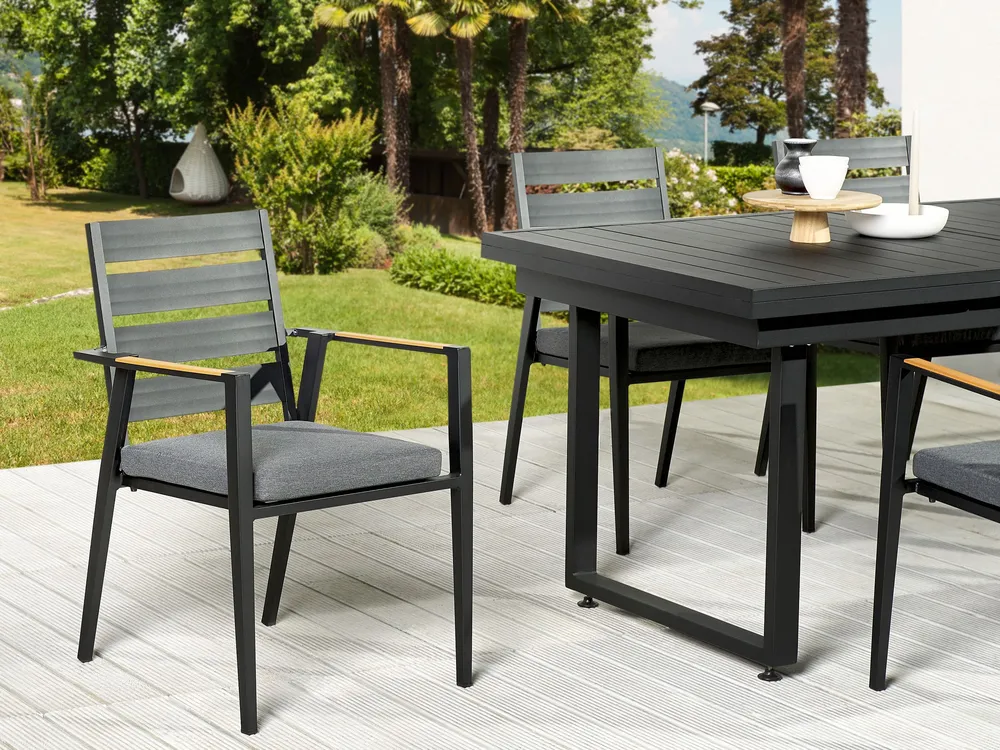 6 Seater Aluminium Garden Dining Set Grey Cushions Noir jais VALCANETTO/TAVIANO