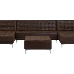 5 Seater U-Shaped Configurable Faux Leather Sofa Ottoman Brown ABERDEEN