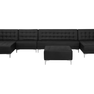 6 Seater U-Shaped Modular Faux Simili-cuir Sofa Ottoman Black ABERDEEN
