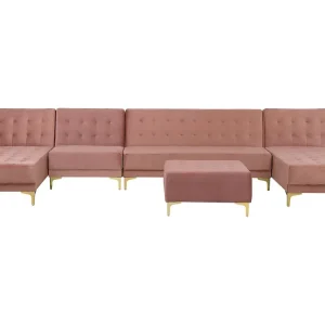 6 Seater U-Shaped Modular Velvet Sofa Ottoman Rose vif ABERDEEN