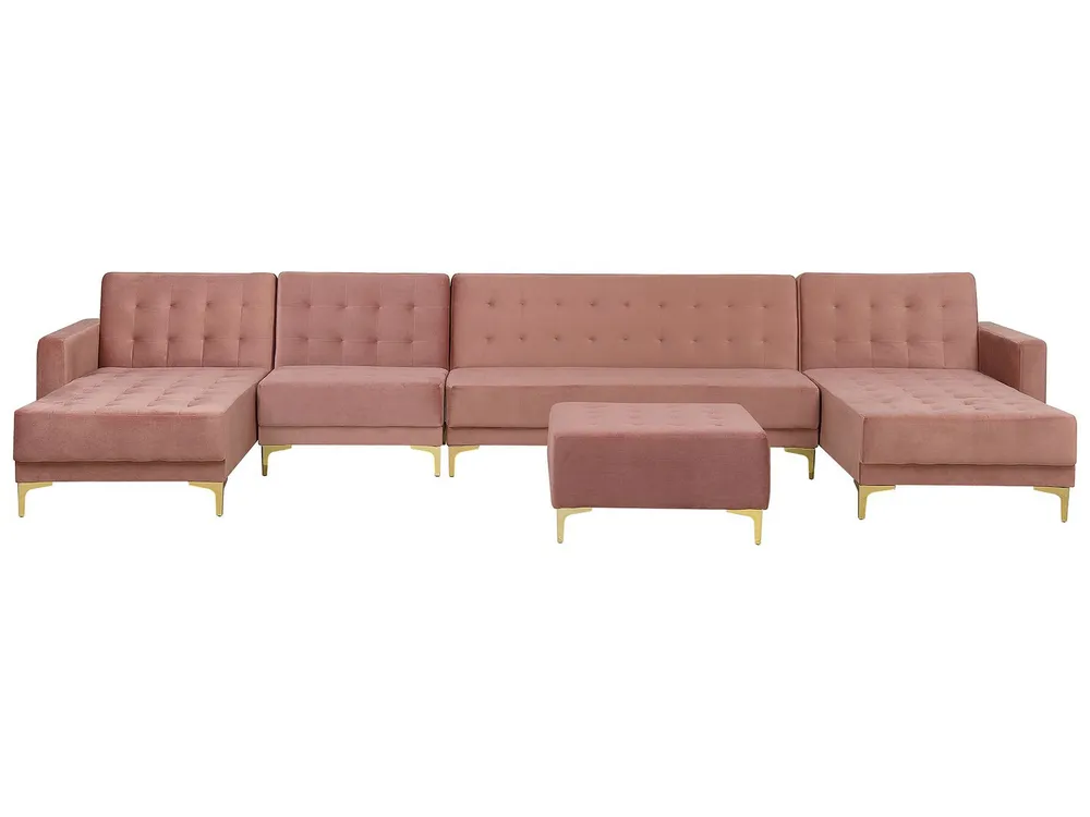 6 Seater U-Shaped Modular Velvet Sofa Ottoman Rose vif ABERDEEN