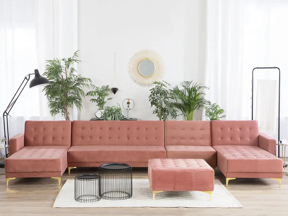 6 Seater U-Shaped Modular Velvet Sofa Ottoman Rose vif ABERDEEN