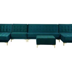 6 Seater U-Shaped Modular Velvet Sofa Ottoman Sarcelle ABERDEEN