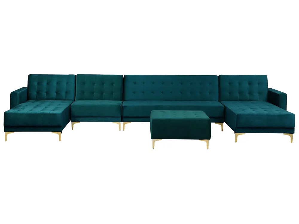6 Seater U-Shaped Modular Velvet Sofa Ottoman Sarcelle ABERDEEN