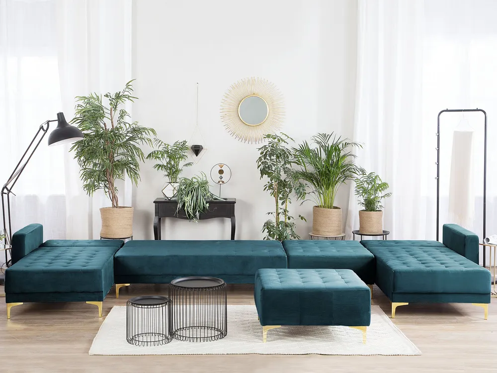 6 Seater U-Shaped Modular Velvet Sofa Ottoman Sarcelle ABERDEEN