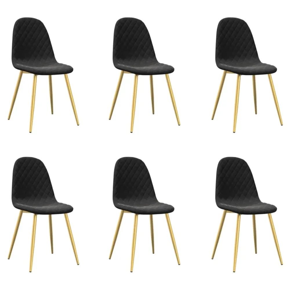 Set de 6 chaises de salle à manger design tendance coutures en losange en velours noir DEC025709