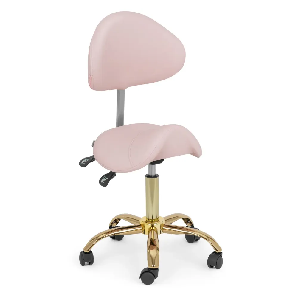 Siège selle 55 - 69 cm 150 kg VINYLE acier chromé mousse rose pâle doré 14_0009941