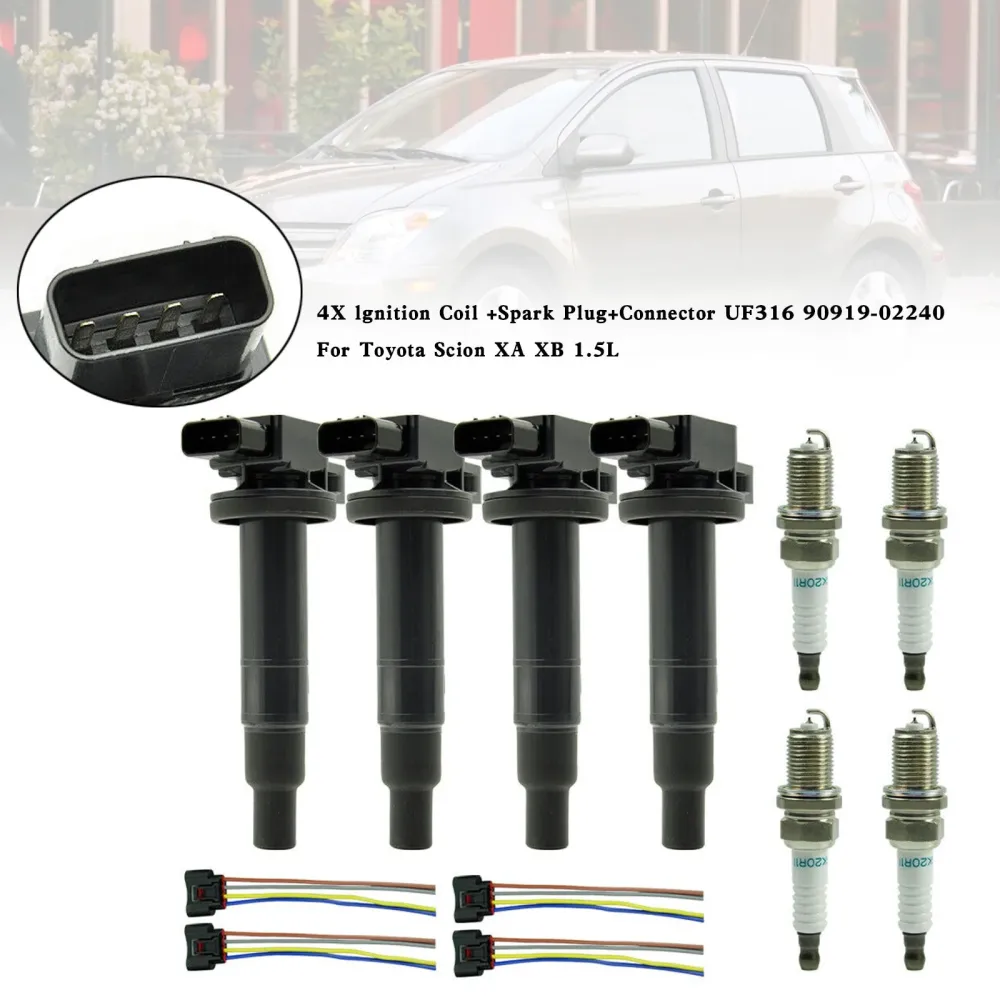 2001-2009 Toyota Prius 1.5L L4 4X bobine d'allumage + bougie d'allumage + connecteur UF316 90919-02240 9008019021 Fedex Ex...