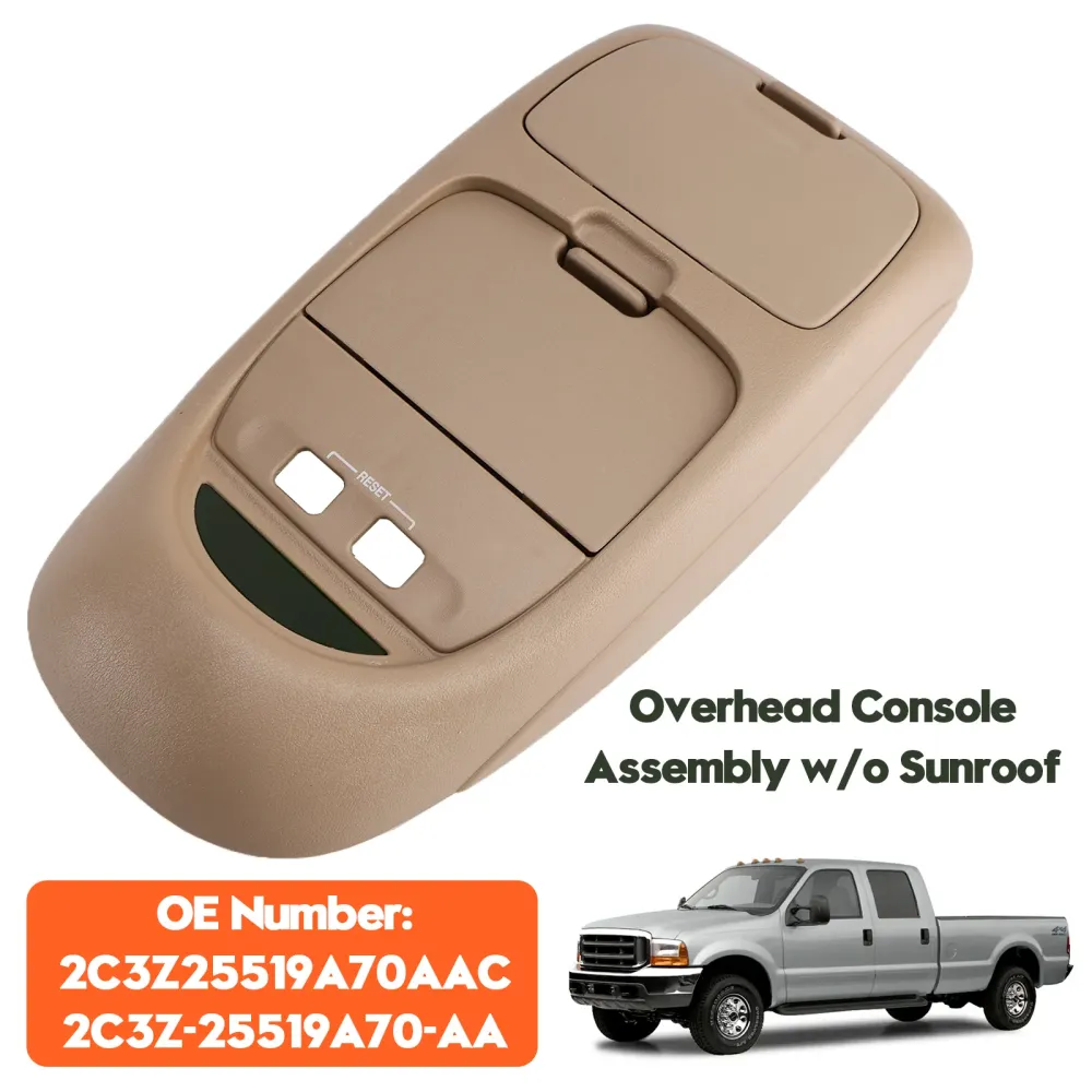 2002-2004 Ford F250 F-350 F-450 F-550 Super Duty Ensemble de console érienne sans toit ouvrant Tan