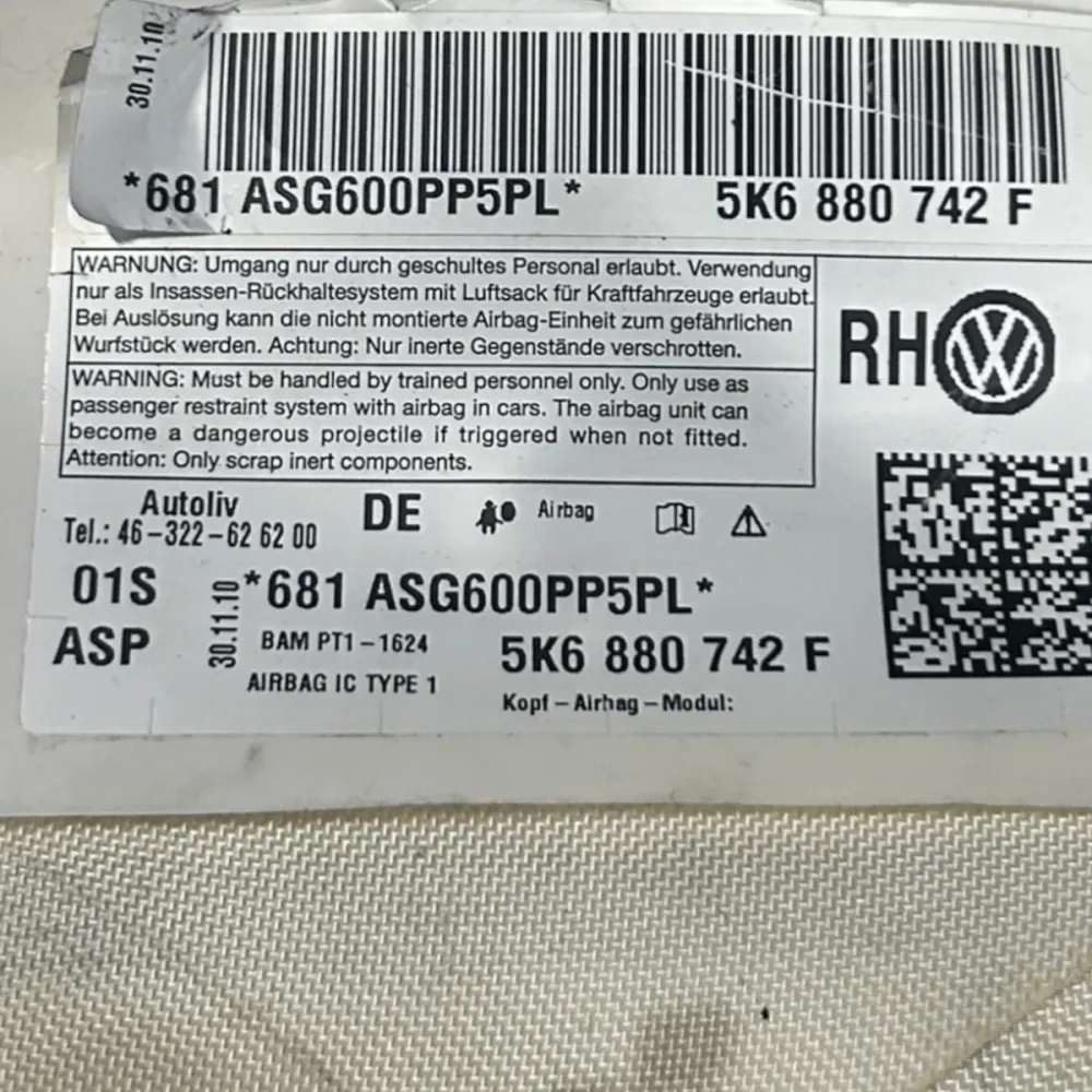 Airbag de rideau avant droit volkswagen golf VI cod:5K6880742F (2008 > 2012)