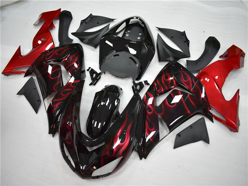 Kit de carénage d'injection Kawasaki ZX10R 2006-2007 flamme rouge Amotopart