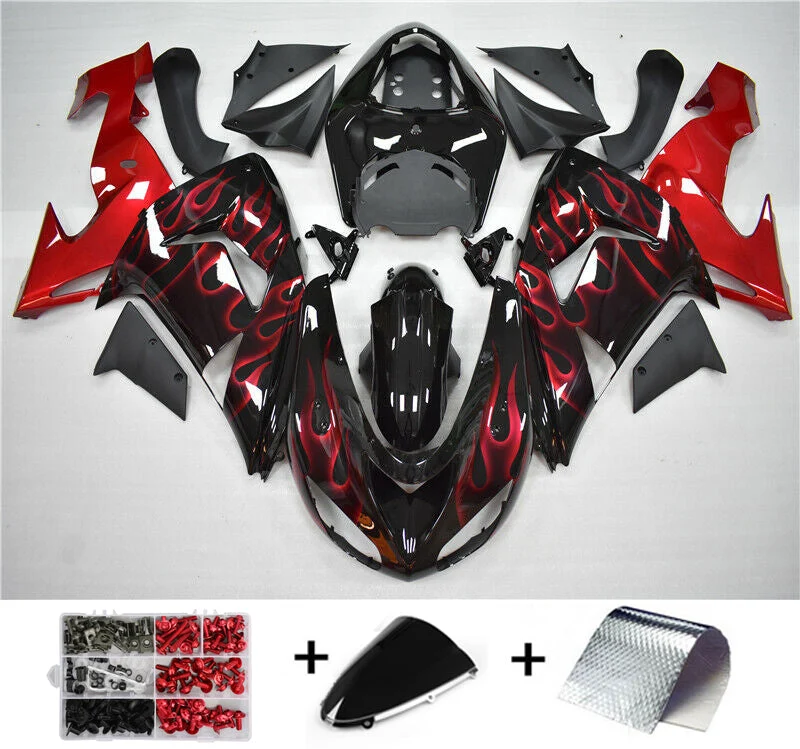Kit de carénage d'injection Kawasaki ZX10R 2006-2007 flamme rouge Amotopart