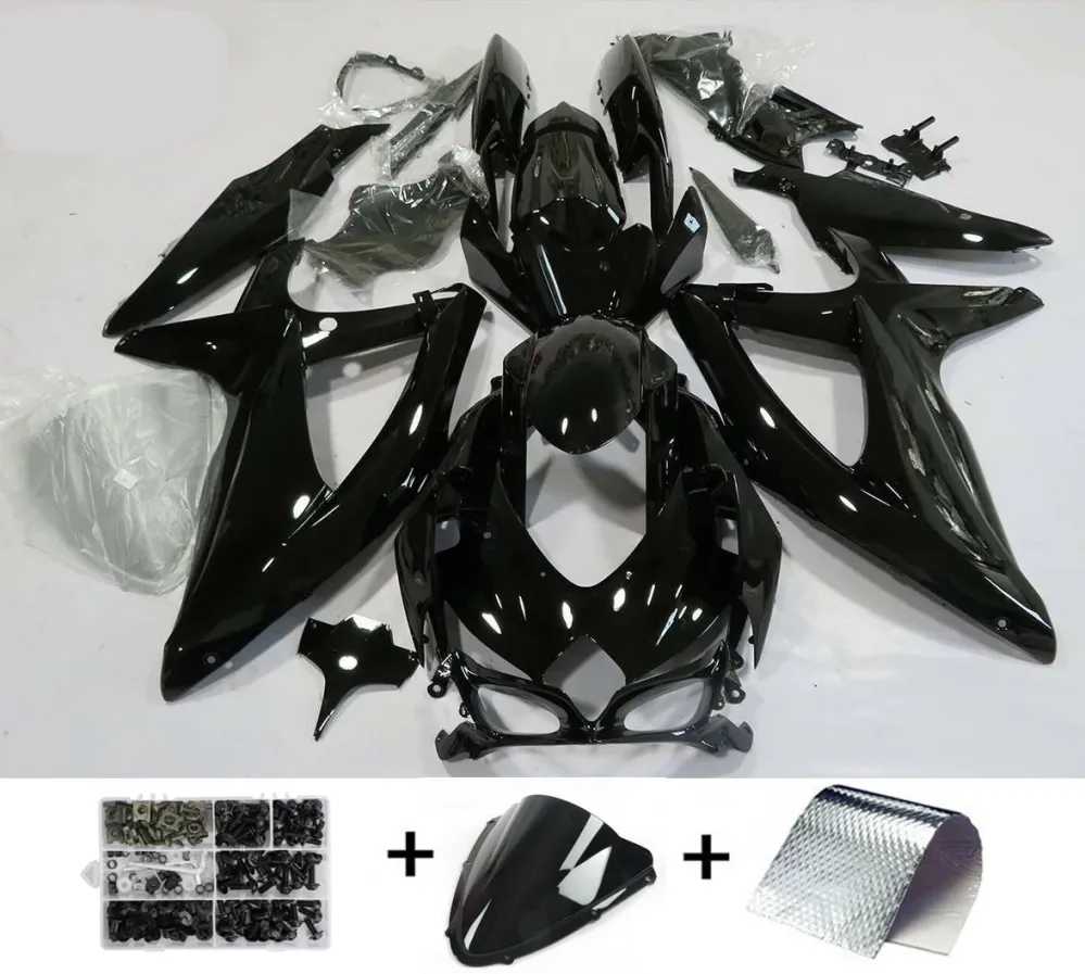 Kit de carénage noir brillant Suzuki GSXR600 750 2008-2010 Amotopart