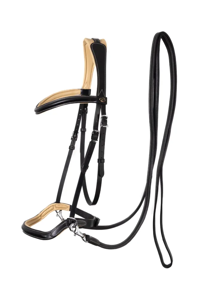 Articles F.R.. Freedom Riding : Sidepull Kiona avec Rênes (Système 3) Black/Beige P