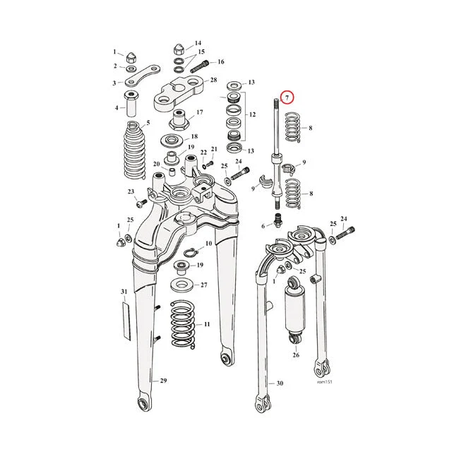 Assemblage de la tige de ressort Softail Springer FXST 88-06 ; FLSTS 97-09