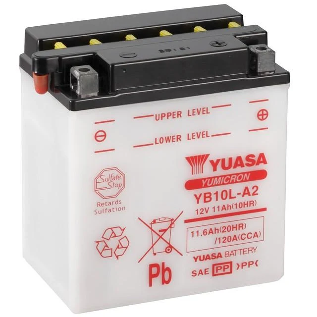 Batterie YB10L-A2 Yuasa combipack avec électrolyte
