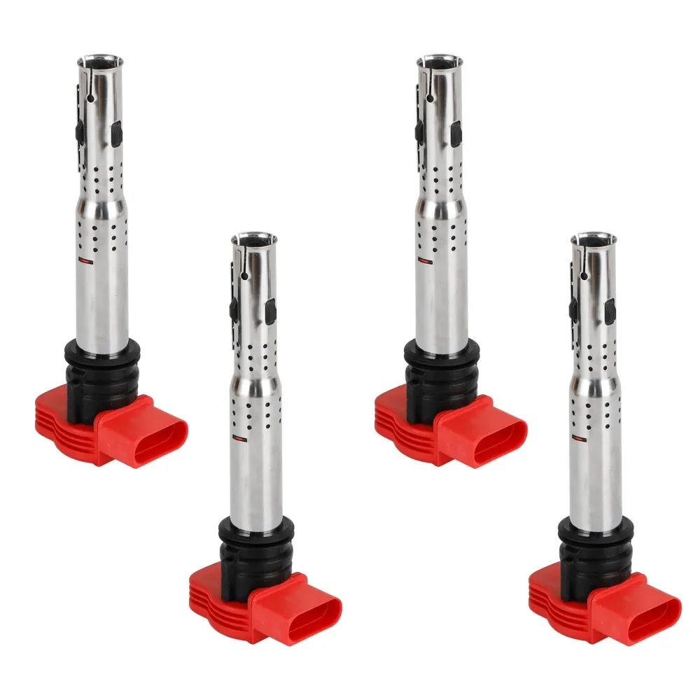 Bobines d'allumage rouges pour VW Skoda Octavia (1Z3) (2004-présent) - Référence : 06E905115E (4 pièces)
