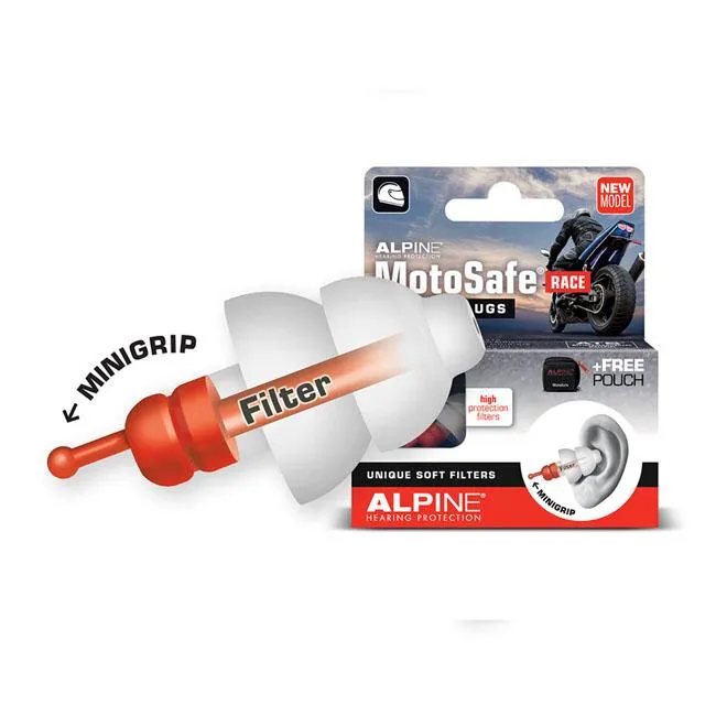 Bouchons d'oreille Alpine Motosafe Race avec Mini Grip