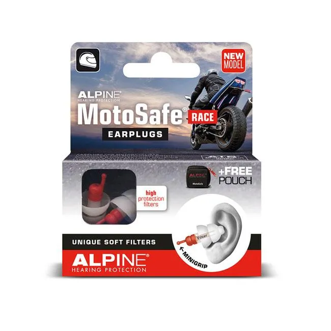 Bouchons d'oreille Alpine Motosafe Race avec Mini Grip