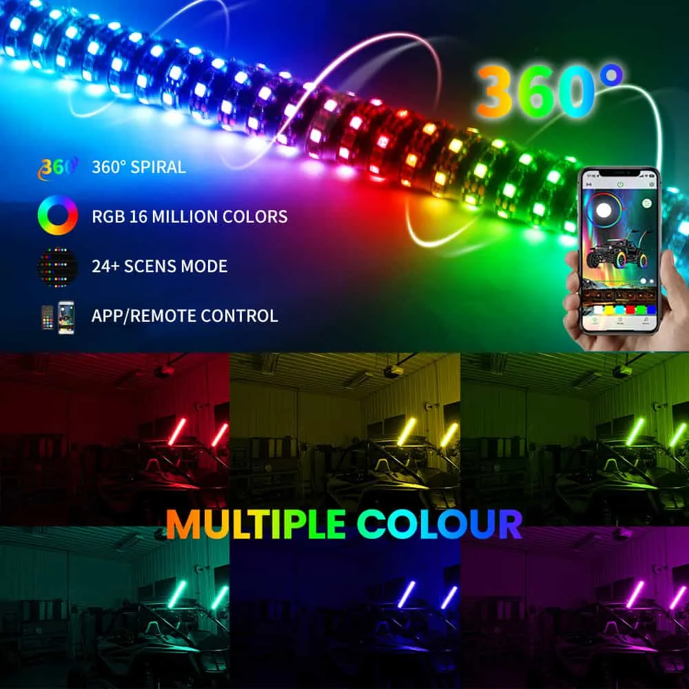 Lumières fouet RGBW de 2FT diamètre 1,5" avec supports à ressort CO LIGHT