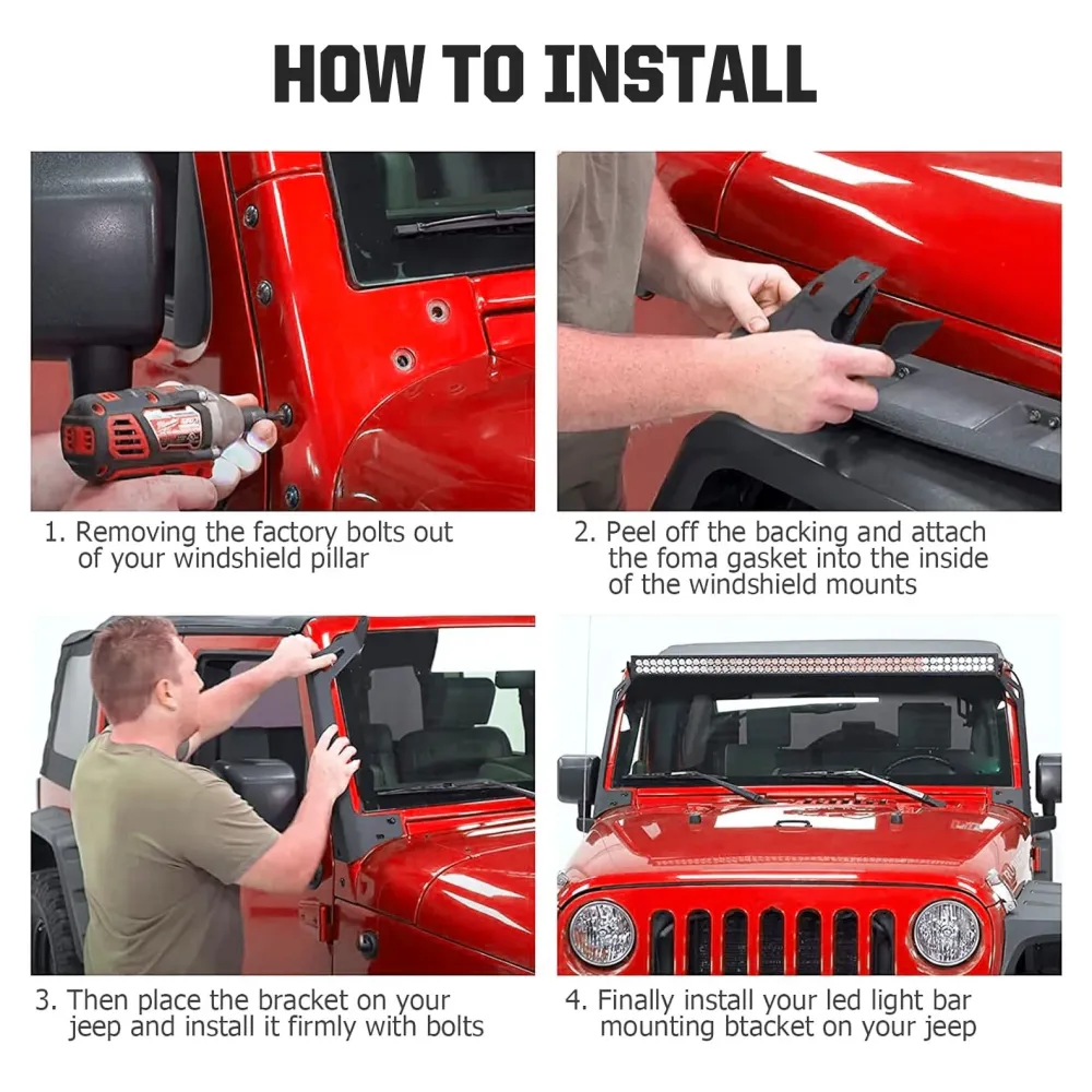 Supports de montage de toit pour barre lumineuse 50 pouces Jeep Wrangler JL 2018-2023 Avec CO LIGHT