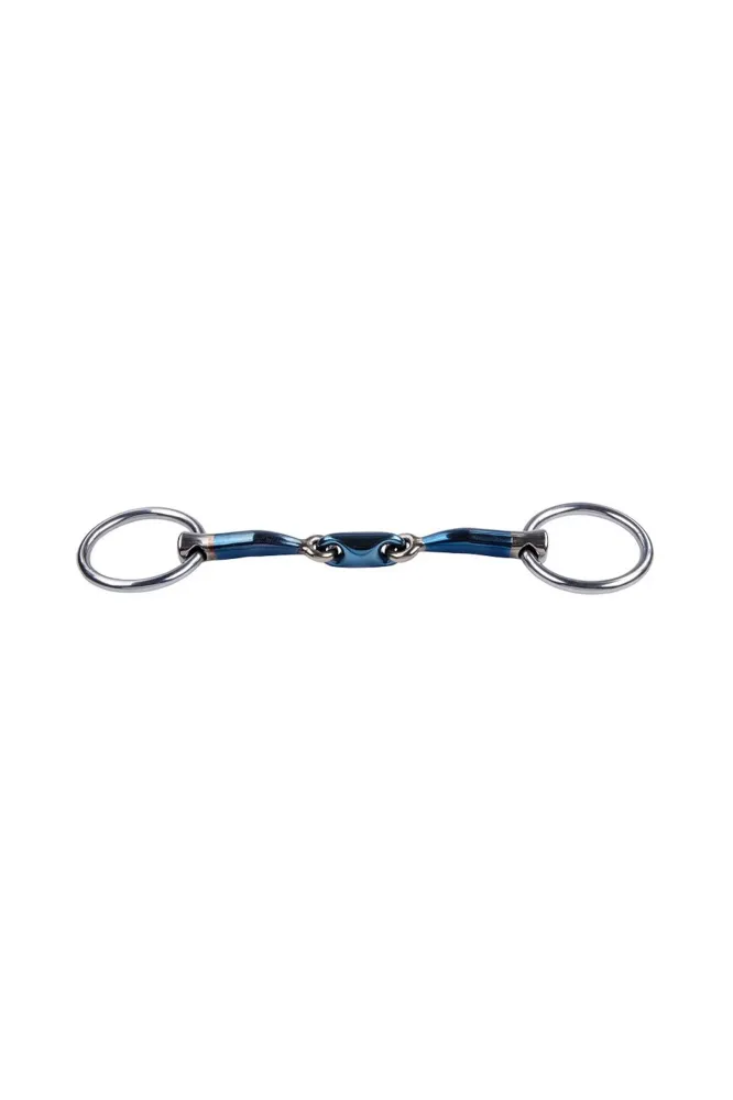 Filet de bride Trust Equestrain Acier Doux Bleu Salivant Chantilly Double Brisure Blue 150 mm