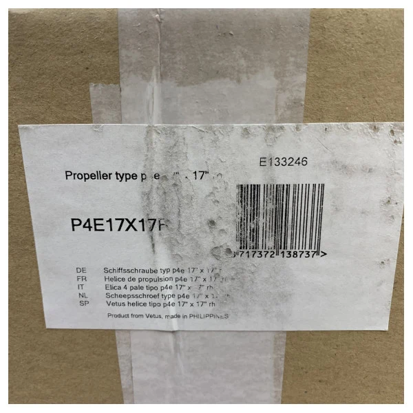 Hélice Vetus P4E-17 X 17R 4 pales en laiton à droite 30 mm