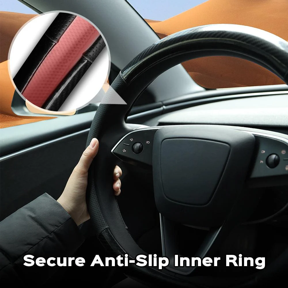 Housse de volant en cuir à motif carbone en forme de D pour Tesla Model 3 Highland 2024+