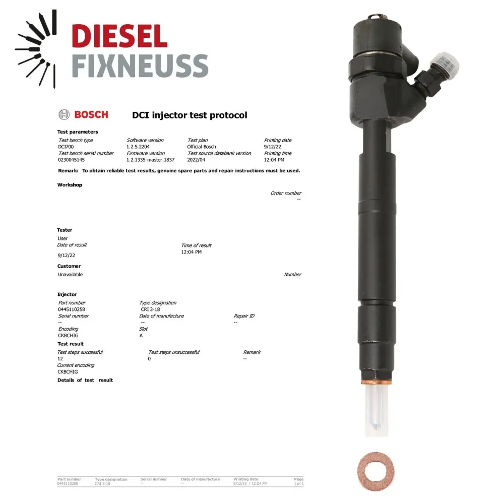 Injecteur 0445110258 Hyundai Tucson i30 2.0 CRDi KIA Ceed Sportage