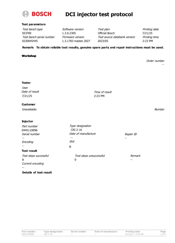 Injecteur A6130700587 / 0445110096 MERCEDES ECLASSE S-CLASSE