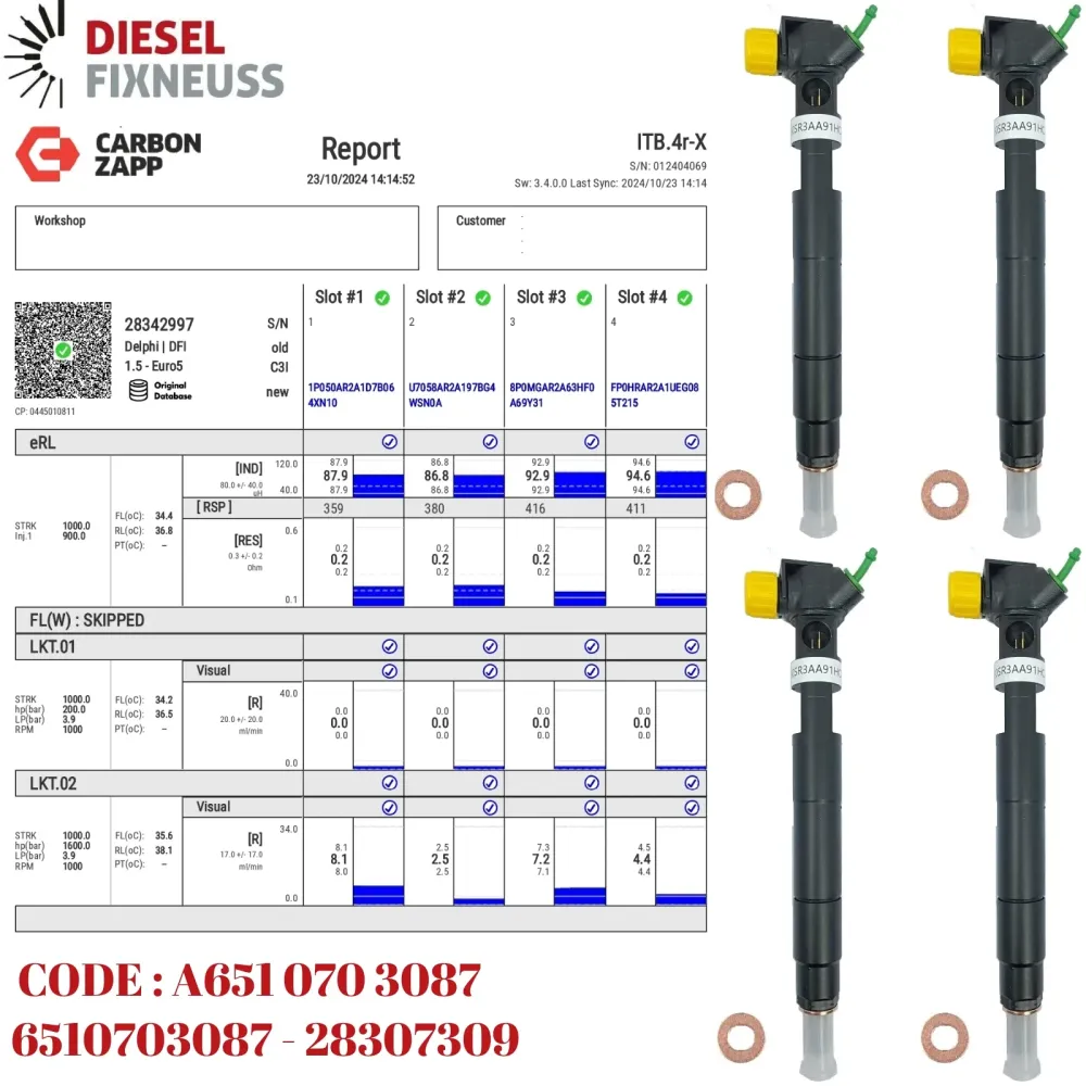 4x injecteur A6510703087 28307309 Mercedes Benz Sprinter 95-163 CV