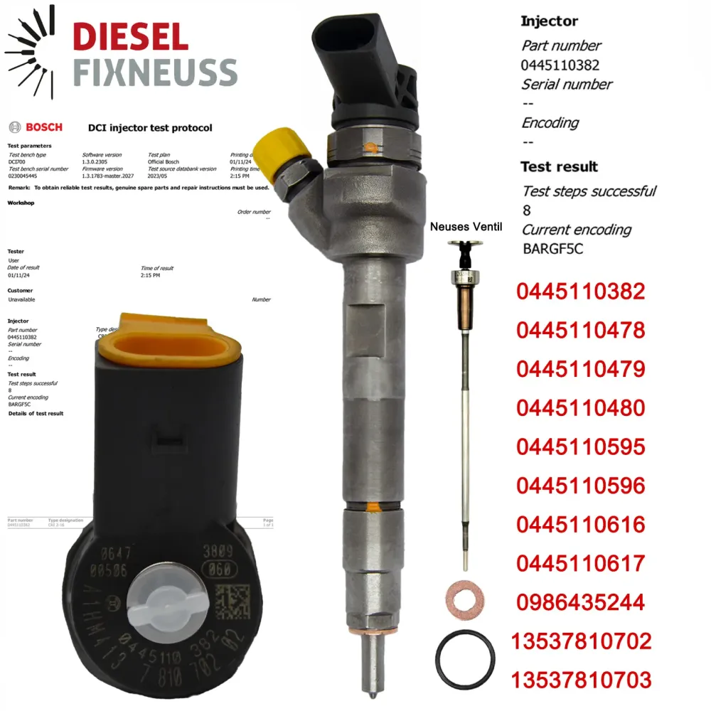 4x injecteur BOSCH 13537810702 0445110382 0445110478 F10 F20