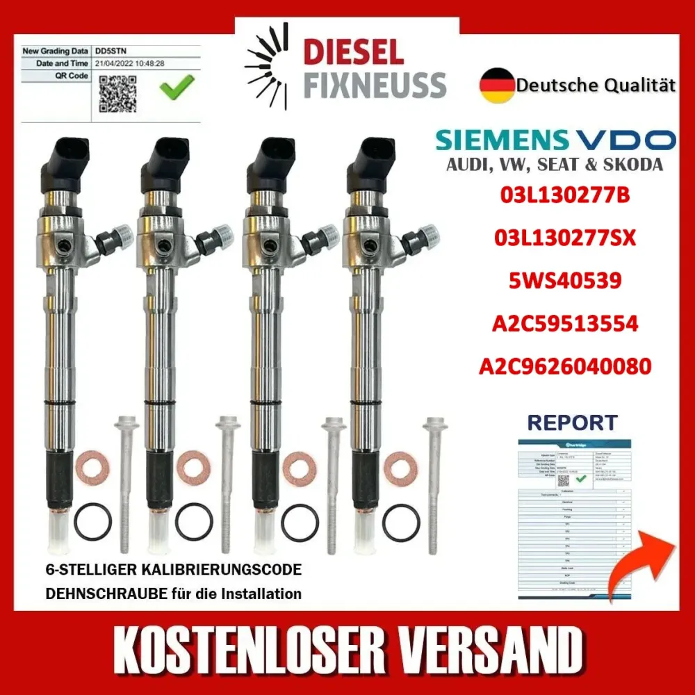 4x Injecteurs 03L130277B Siemens VW Motor 1,6 TDI CAYB