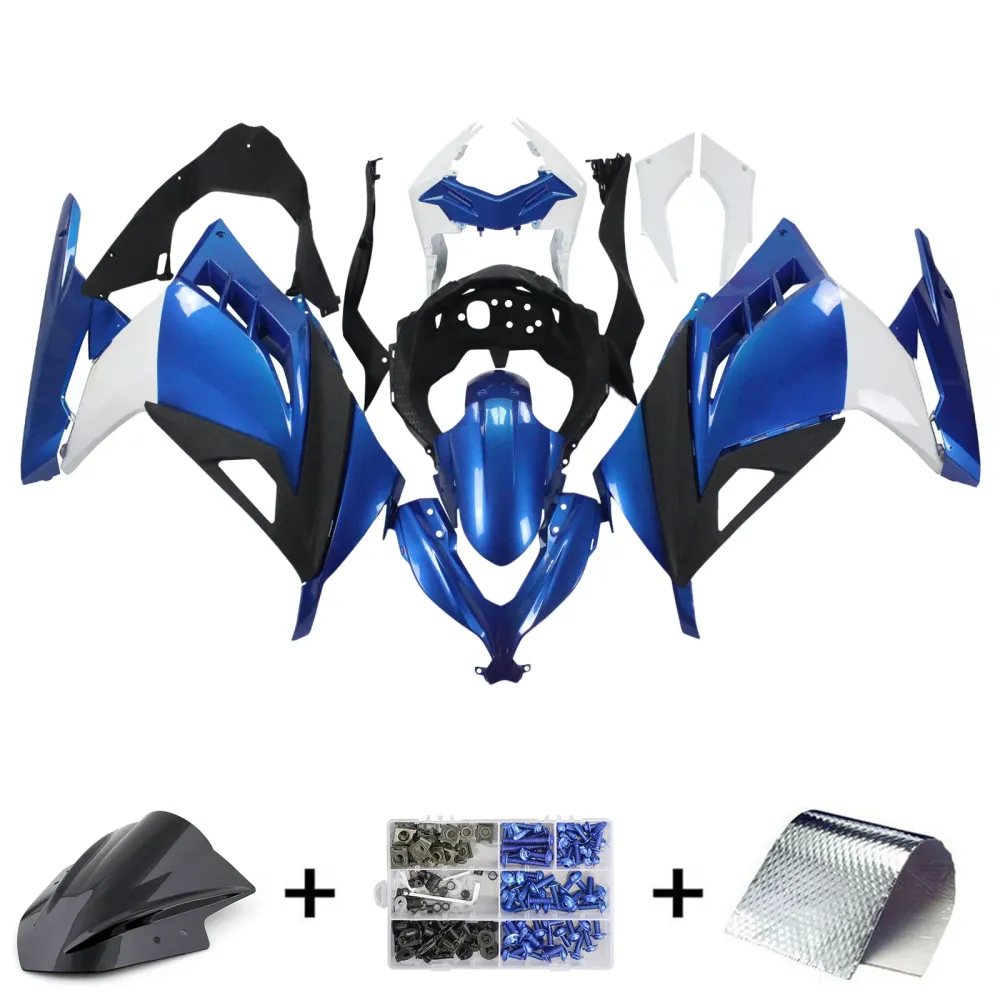 Amotopart 2013-2024 Kawasaki EX300/Ninja300 Blanc&Kit de carénage bleu